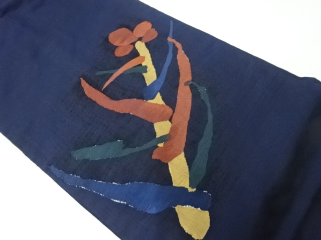 リサイクル　すくい織抽象草花模様織出し名古屋帯